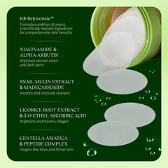 Korean Skincare Anti-Aging, Dark Spot & Wrinkle Minimizing Toner Pads with Snail Mucin, Centella Asiatica, Niacinamide, Peptide Complex - 100 ct.