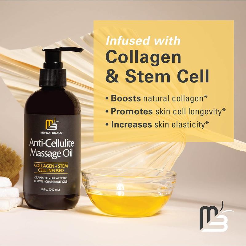 [MADE IN THE USA] Anti Cellulite Massage Oil 8oz - Skin Tightening, Moisturizing - Body Care & Skin Care Massager by M3 Naturals Collagen Moisturizer Body Oil Moisture Hydrating